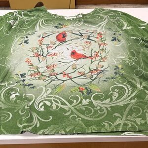 Green Long Sleeve Top with Cardinal Design